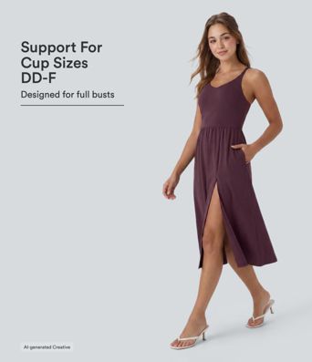 SoftlyZero™ Airy Racerback InstantCool Casual Slip Dress with Pockets DD-F Cups SoftlyZero™ Airy Racerback InstantCool Casual Slip Dress with Pockets DD-F Cups