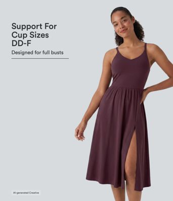 SoftlyZero™ Airy Racerback Cool Touch Casual Slip Dress with Pockets DD-F Cups