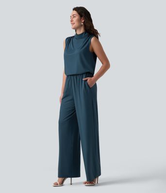 Ärmelloser Jumpsuit mit Stehkragen, Seitentaschen und geradem Bein für Brautjungfern und Hochzeitsgäste - Easy Peezy Ärmelloser Jumpsuit mit Stehkragen, Seitentaschen und geradem Bein für Brautjungfern und Hochzeitsgäste - Easy Peezy