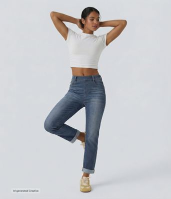 Halara Flex™ High Waisted Rolled Hem Casaul Slim Jeans with Pockets