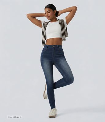 Jean ajusté décontracté Halara Flex™ taille haute avec poches Jean ajusté décontracté Halara Flex™ taille haute avec poches