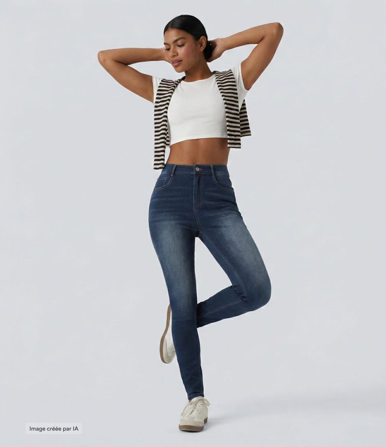 Jean ajusté décontracté Halara Flex™ taille haute avec poches Jean ajusté décontracté Halara Flex™ taille haute avec poches