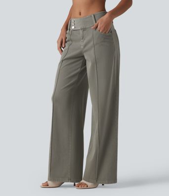 Halara Flex™ Low Rise Straight Leg Colorful Work Jeans with Pockets Halara Flex™ Low Rise Straight Leg Colorful Work Jeans with Pockets