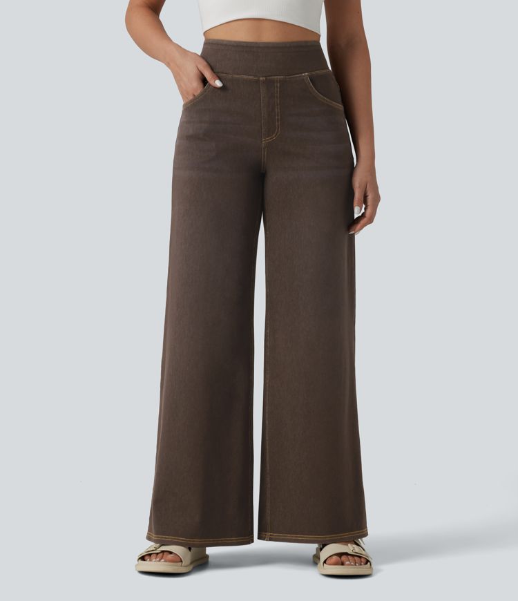 Halara Flex™ High Waisted Wide Leg Colorful Washed Casual Jeans with Pockets