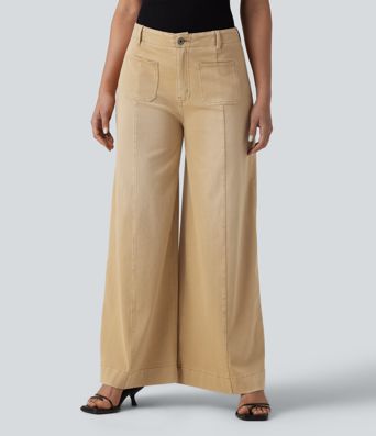 Halara Flex™ High Waisted Colorful Casual Wide Leg Jeans with Pockets