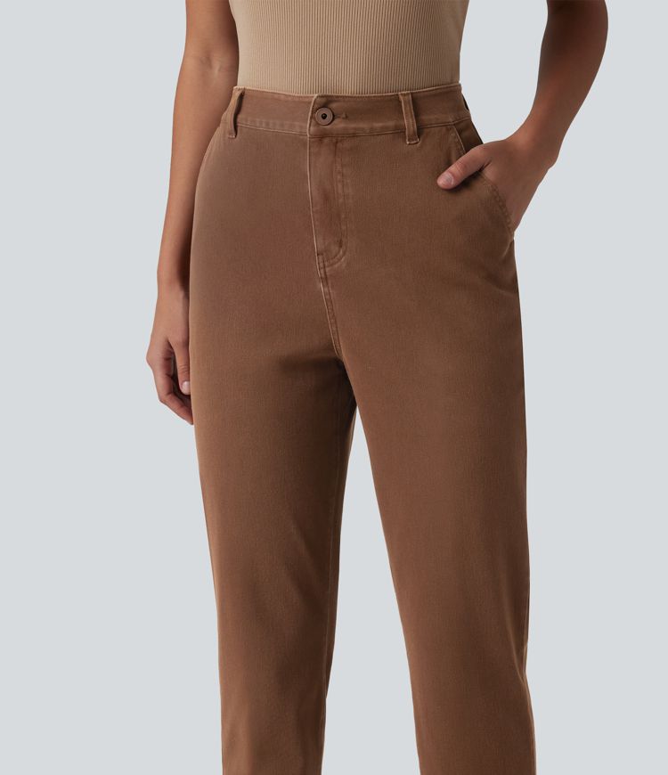 Halara Flex™ magas derekú, szűkülő szárú, munkához tervezett farmer zsebekkel