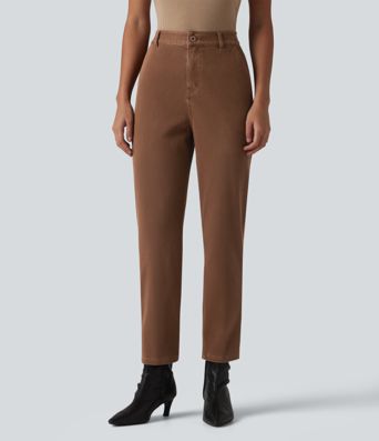 Halara Flex™ magas derekú, szűkülő szárú, munkához tervezett farmer zsebekkel