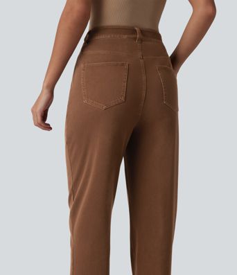 Halara Flex™ magas derekú, szűkülő szárú, munkához tervezett farmer zsebekkel