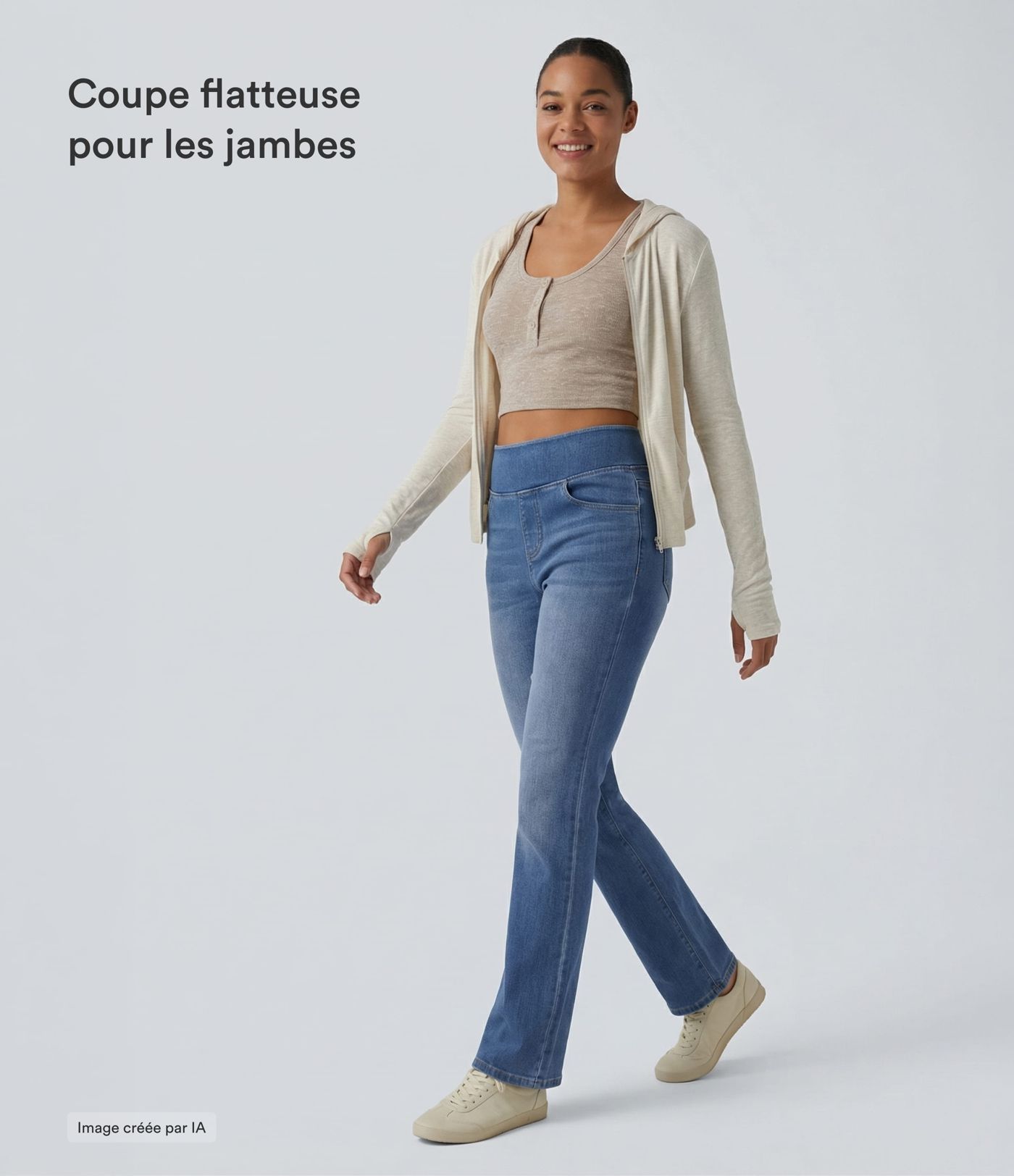 Jean Halara Flex™ Curvy taille haute bootcut délavé décontracté avec poches Jean Halara Flex™ Curvy taille haute bootcut délavé décontracté avec poches