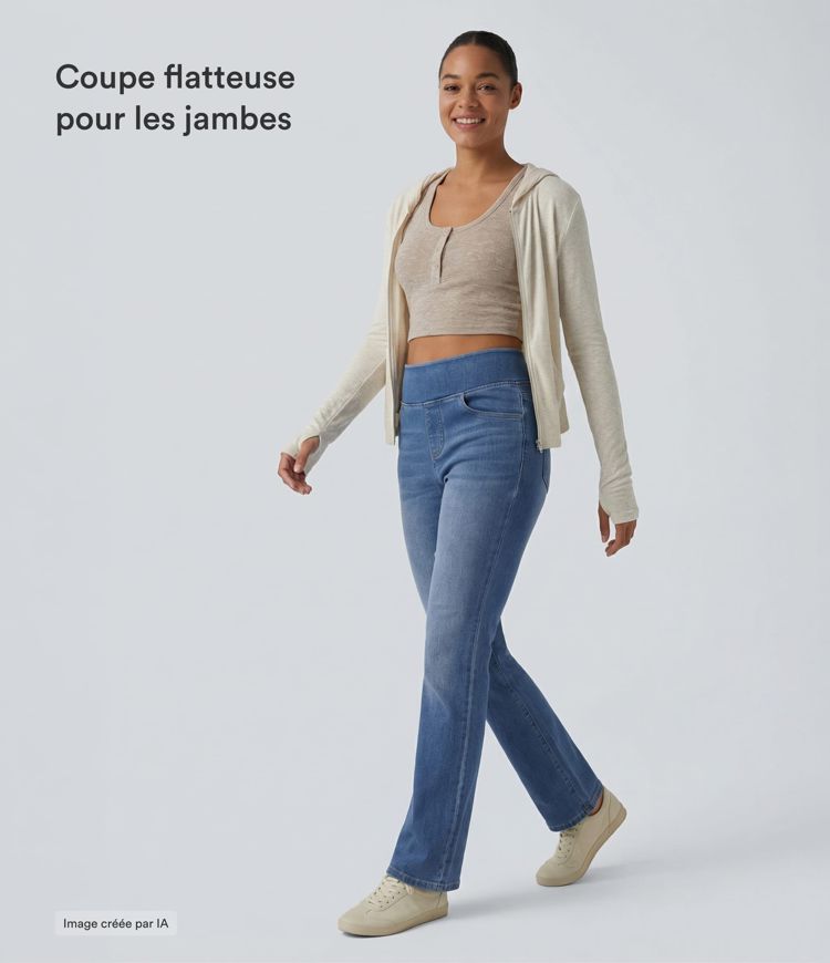 Jean Halara Flex™ Curvy taille haute bootcut délavé décontracté avec poches Jean Halara Flex™ Curvy taille haute bootcut délavé décontracté avec poches