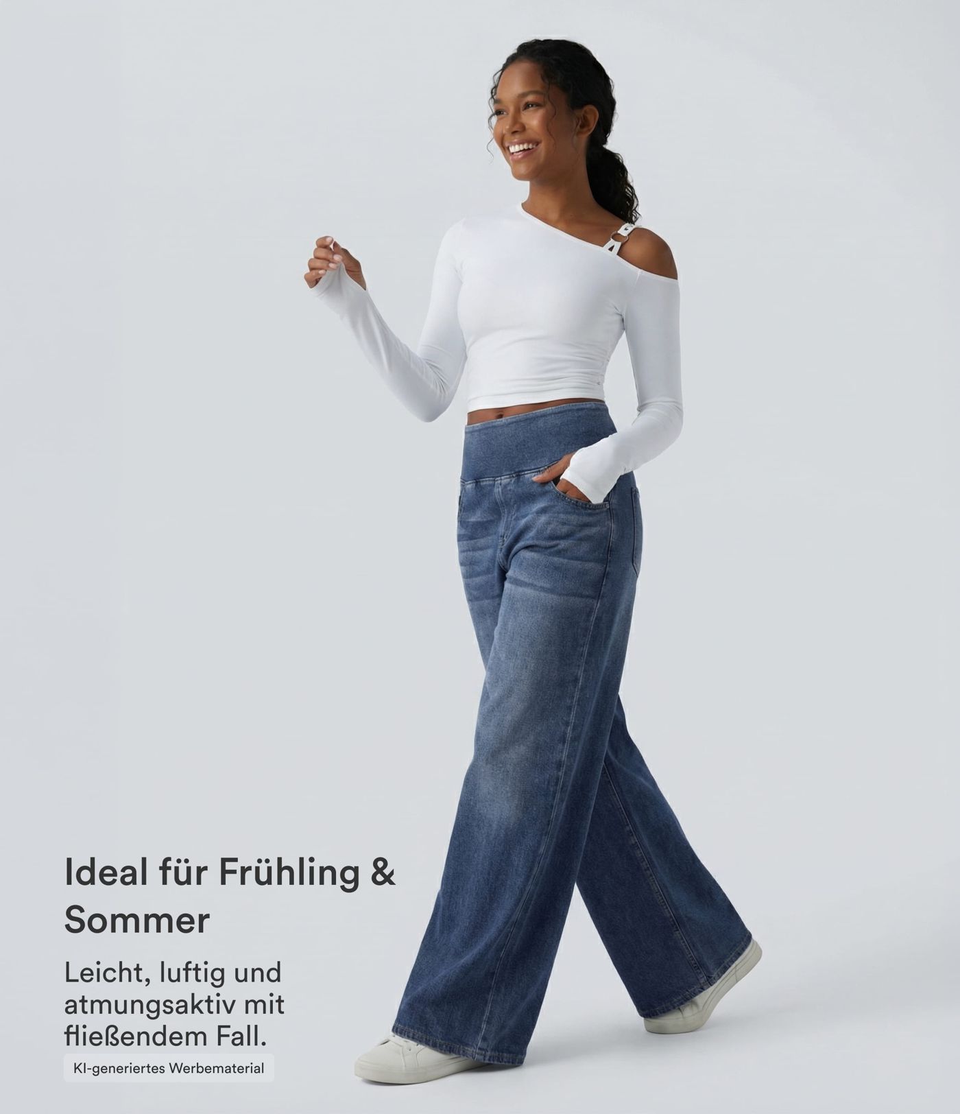Halara Flex™ - Lässige, gewaschene Baggy-Jeans aus drapiertem Lyocell mit mittelhohem Bund, mehreren Taschen und weitem Bein Halara Flex™ - Lässige, gewaschene Baggy-Jeans aus drapiertem Lyocell mit mittelhohem Bund, mehreren Taschen und weitem Bein