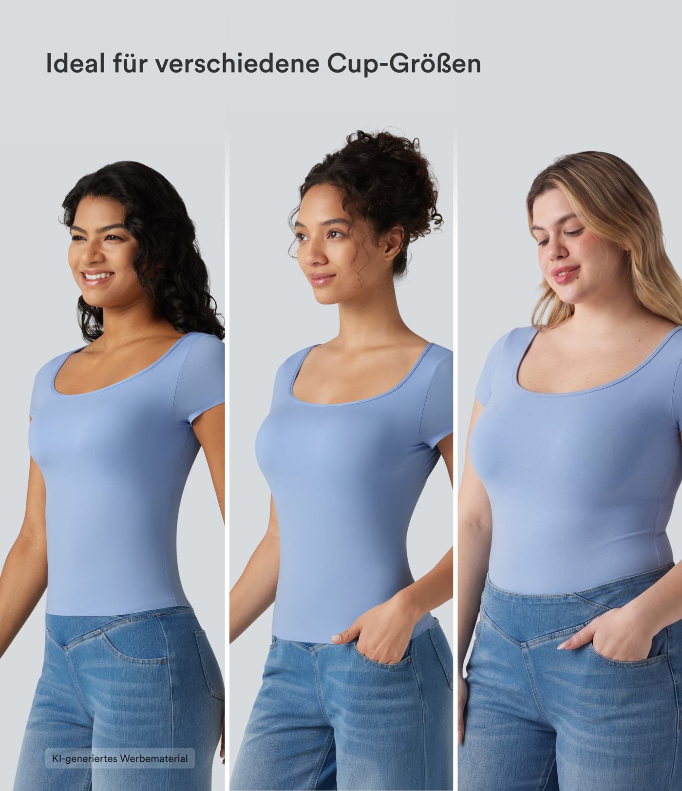 Lässiges, hochelastisches T-Shirt mit quadratischem Ausschnitt, kurzen Ärmeln und integriertem BH - B-DD Cups