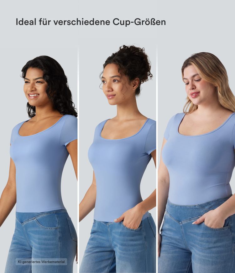 Lässiges, hochelastisches T-Shirt mit quadratischem Ausschnitt, kurzen Ärmeln und integriertem BH - B-DD Cups