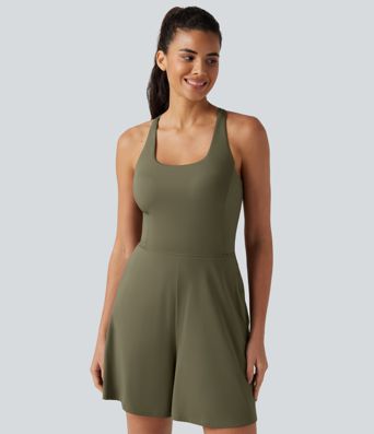 SoftlyZero™ Airy U Neck Built-in Bra Cool Touch Workout Romper with Pockets-Easy Peezy Edition
