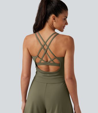 SoftlyZero™ Airy U Neck Built-in Bra Cool Touch Workout Romper with Pockets-Easy Peezy Edition