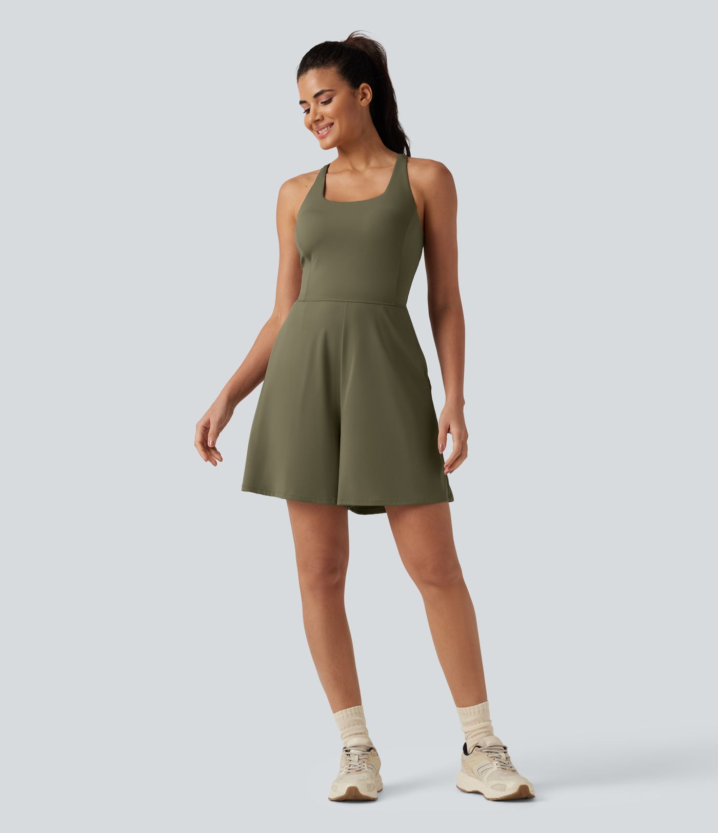 SoftlyZero™ Airy U Neck Built-in Bra Cool Touch Workout Romper with Pockets-Easy Peezy Edition
