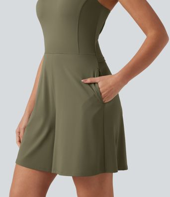 SoftlyZero™ Airy U Neck Built-in Bra Cool Touch Workout Romper with Pockets-Easy Peezy Edition