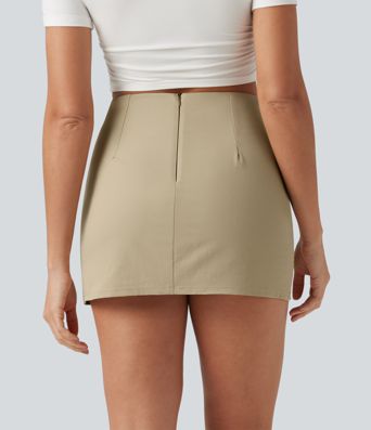 High Waisted Crossover 2-in-1 A-Line Stretchy Poplin Mini Casual Skirt