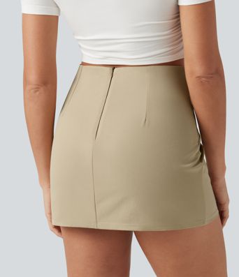 High Waisted Crossover 2-in-1 A-Line Stretchy Poplin Mini Casual Skirt