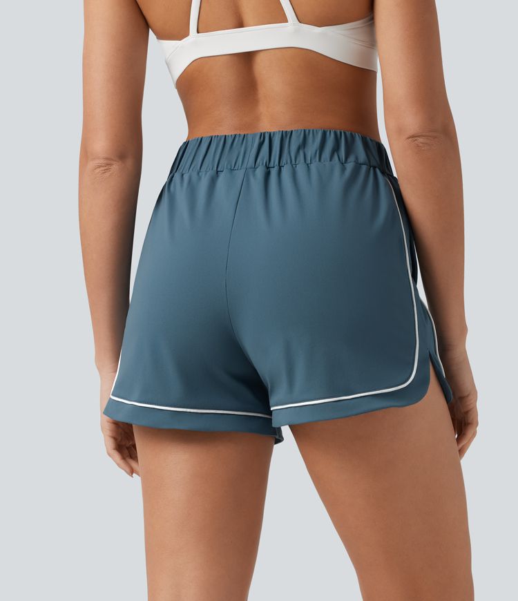 High Waisted Color Block Side Stripe Baggy Yoga Shorts 3'' with Pockets High Waisted Color Block Side Stripe Baggy Yoga Shorts 3'' with Pockets