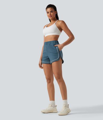 High Waisted Color Block Side Stripe Baggy Yoga Shorts 3'' with Pockets High Waisted Color Block Side Stripe Baggy Yoga Shorts 3'' with Pockets