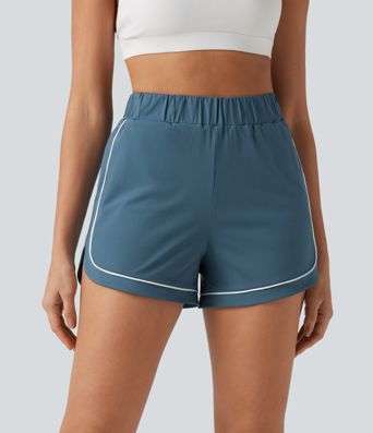 High Waisted Color Block Side Stripe Baggy Yoga Shorts 3'' with Pockets High Waisted Color Block Side Stripe Baggy Yoga Shorts 3'' with Pockets