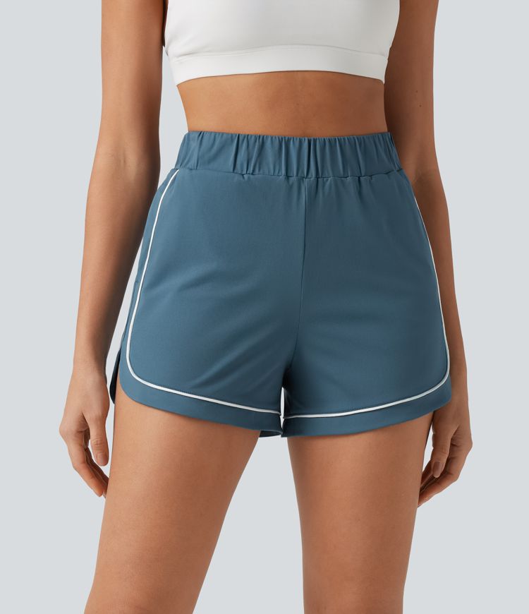 High Waisted Color Block Side Stripe Baggy Yoga Shorts 3'' with Pockets High Waisted Color Block Side Stripe Baggy Yoga Shorts 3'' with Pockets
