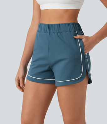 High Waisted Color Block Side Stripe Baggy Yoga Shorts 3'' with Pockets High Waisted Color Block Side Stripe Baggy Yoga Shorts 3'' with Pockets
