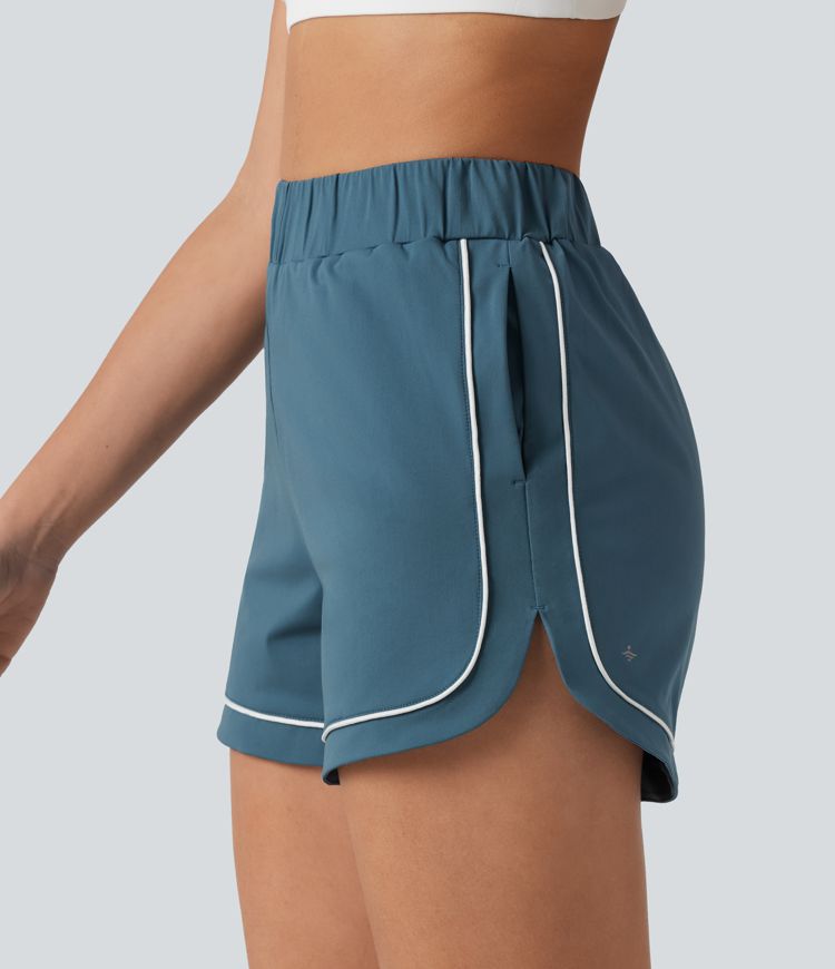 High Waisted Color Block Side Stripe Baggy Yoga Shorts 3'' with Pockets High Waisted Color Block Side Stripe Baggy Yoga Shorts 3'' with Pockets