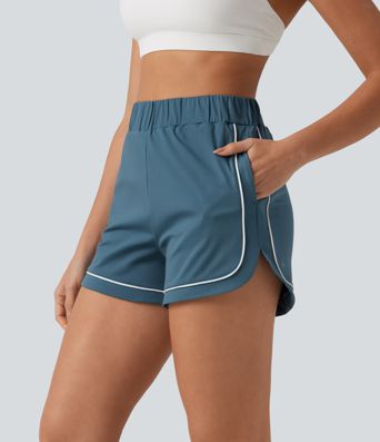 High Waisted Color Block Side Stripe Baggy Yoga Shorts 3'' with Pockets High Waisted Color Block Side Stripe Baggy Yoga Shorts 3'' with Pockets