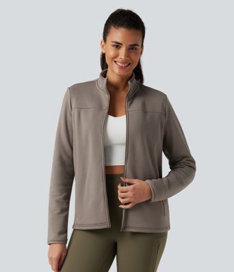Stand Collar Long Sleeve Zip Fly Fleece Hiking Jacket with Pockets