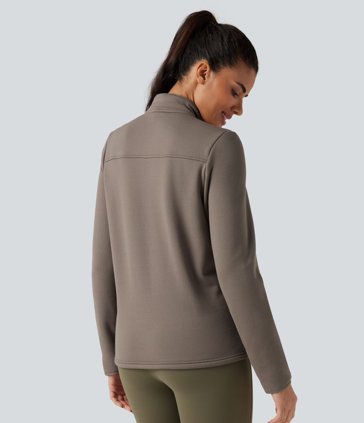 Stand Collar Long Sleeve Zip Fly Fleece Hiking Jacket with Pockets