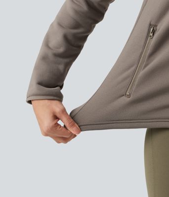 Stand Collar Long Sleeve Zip Fly Fleece Hiking Jacket with Pockets