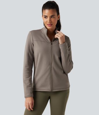 Stand Collar Long Sleeve Zip Fly Fleece Hiking Jacket with Pockets