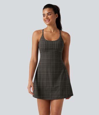 Halara UltraSculpt™ Plaid Print Built-in Bra 2-in-1 Mini Dance Active Dress with Pockets-Easy Peezy Edition