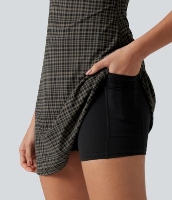 Halara UltraSculpt™ Plaid Print Built-in Bra 2-in-1 Mini Dance Active Dress with Pockets-Easy Peezy Edition