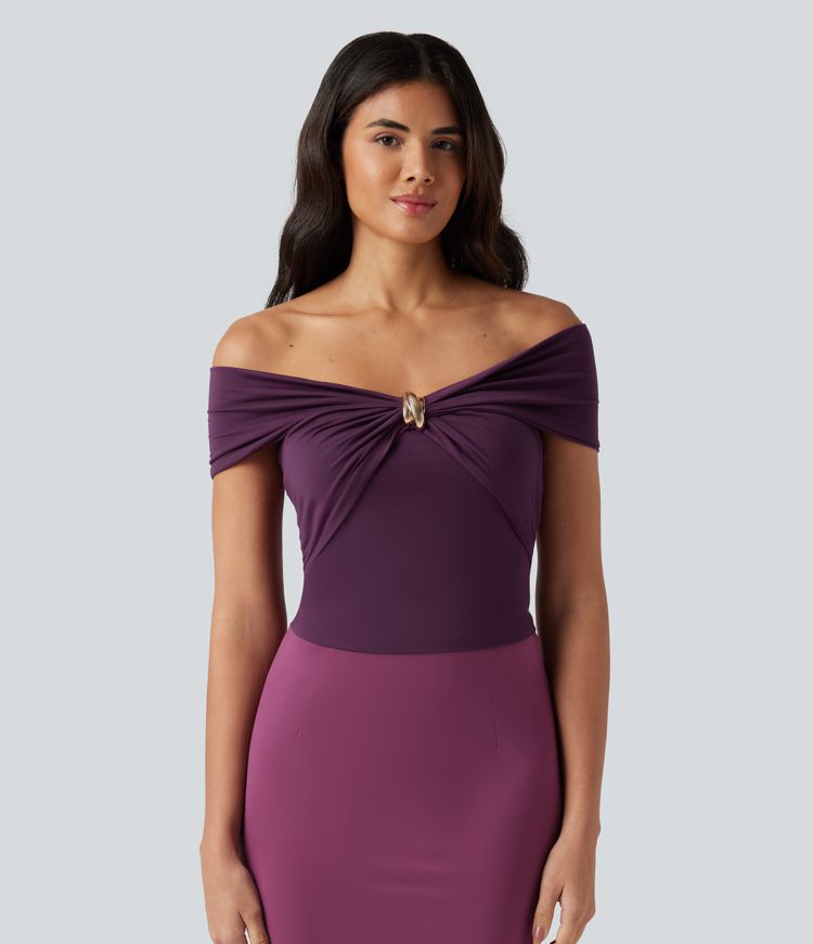 Top casual froncé torsadé sans manches à épaules dénudées Top casual froncé torsadé sans manches à épaules dénudées
