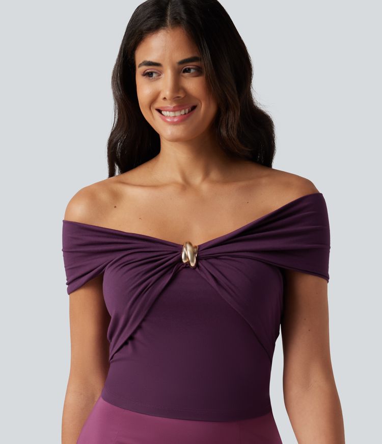 Top casual froncé torsadé sans manches à épaules dénudées Top casual froncé torsadé sans manches à épaules dénudées