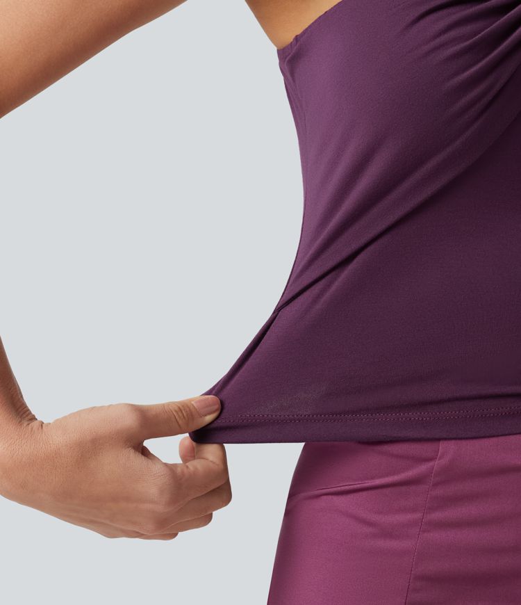 Top casual froncé torsadé sans manches à épaules dénudées Top casual froncé torsadé sans manches à épaules dénudées