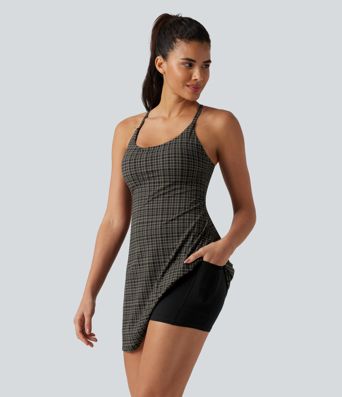 Halara UltraSculpt™ Plaid Print Built-in Bra 2-in-1 Mini Dance Active Dress with Pockets-Easy Peezy Edition