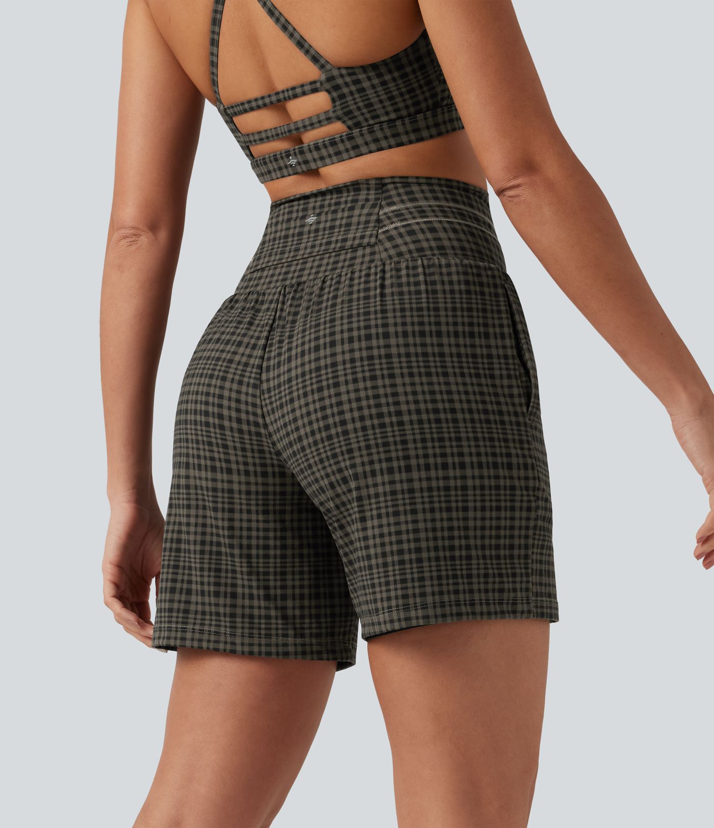 Halara UltraSculpt™ Plaid Ultra High-Waist Drawstring 2-in-1 Yoga Shorts 7" with Pockets Halara UltraSculpt™ Plaid Ultra High-Waist Drawstring 2-in-1 Yoga Shorts 7" with Pockets