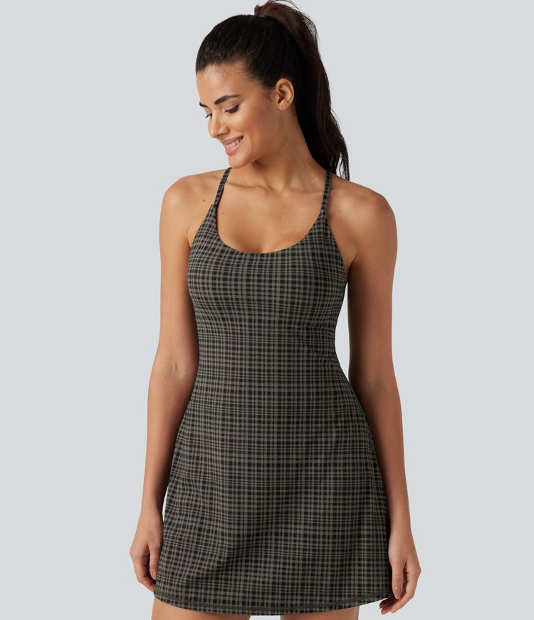 Halara UltraSculpt™ Plaid Print Built-in Bra 2-in-1 Mini Dance Active Dress with Pockets-Easy Peezy Edition