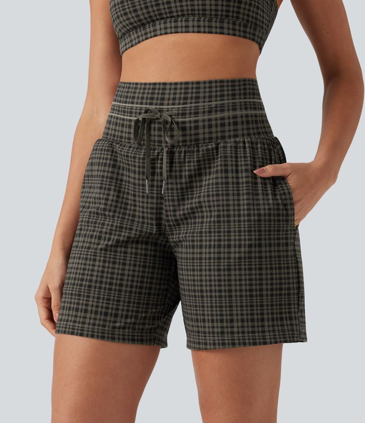 Halara UltraSculpt™ Plaid Ultra High-Waist Drawstring 2-in-1 Yoga Shorts 7" with Pockets Halara UltraSculpt™ Plaid Ultra High-Waist Drawstring 2-in-1 Yoga Shorts 7" with Pockets