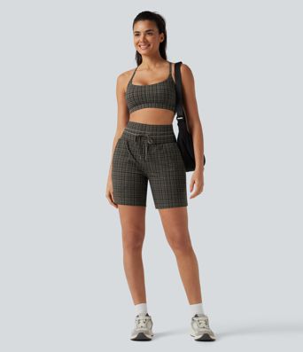 Halara UltraSculpt™ Plaid Ultra High-Waist Drawstring 2-in-1 Yoga Shorts 7" with Pockets Halara UltraSculpt™ Plaid Ultra High-Waist Drawstring 2-in-1 Yoga Shorts 7" with Pockets