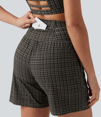 Halara UltraSculpt™ Plaid Ultra High-Waist Drawstring 2-in-1 Yoga Shorts 7" with Pockets Halara UltraSculpt™ Plaid Ultra High-Waist Drawstring 2-in-1 Yoga Shorts 7" with Pockets