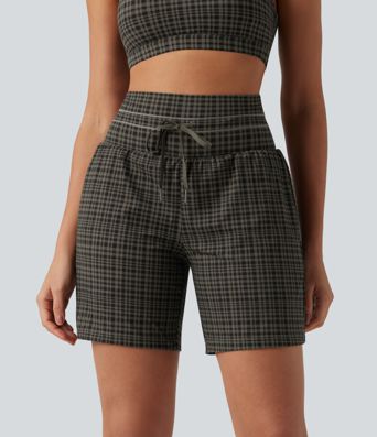 Halara UltraSculpt™ Plaid Ultra High-Waist Drawstring 2-in-1 Yoga Shorts 7" with Pockets Halara UltraSculpt™ Plaid Ultra High-Waist Drawstring 2-in-1 Yoga Shorts 7" with Pockets