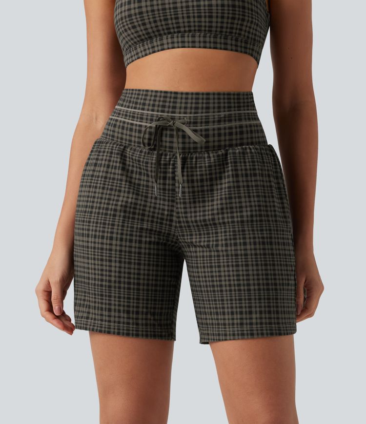 Halara UltraSculpt™ Plaid Ultra High-Waist Drawstring 2-in-1 Yoga Shorts 7" with Pockets Halara UltraSculpt™ Plaid Ultra High-Waist Drawstring 2-in-1 Yoga Shorts 7" with Pockets