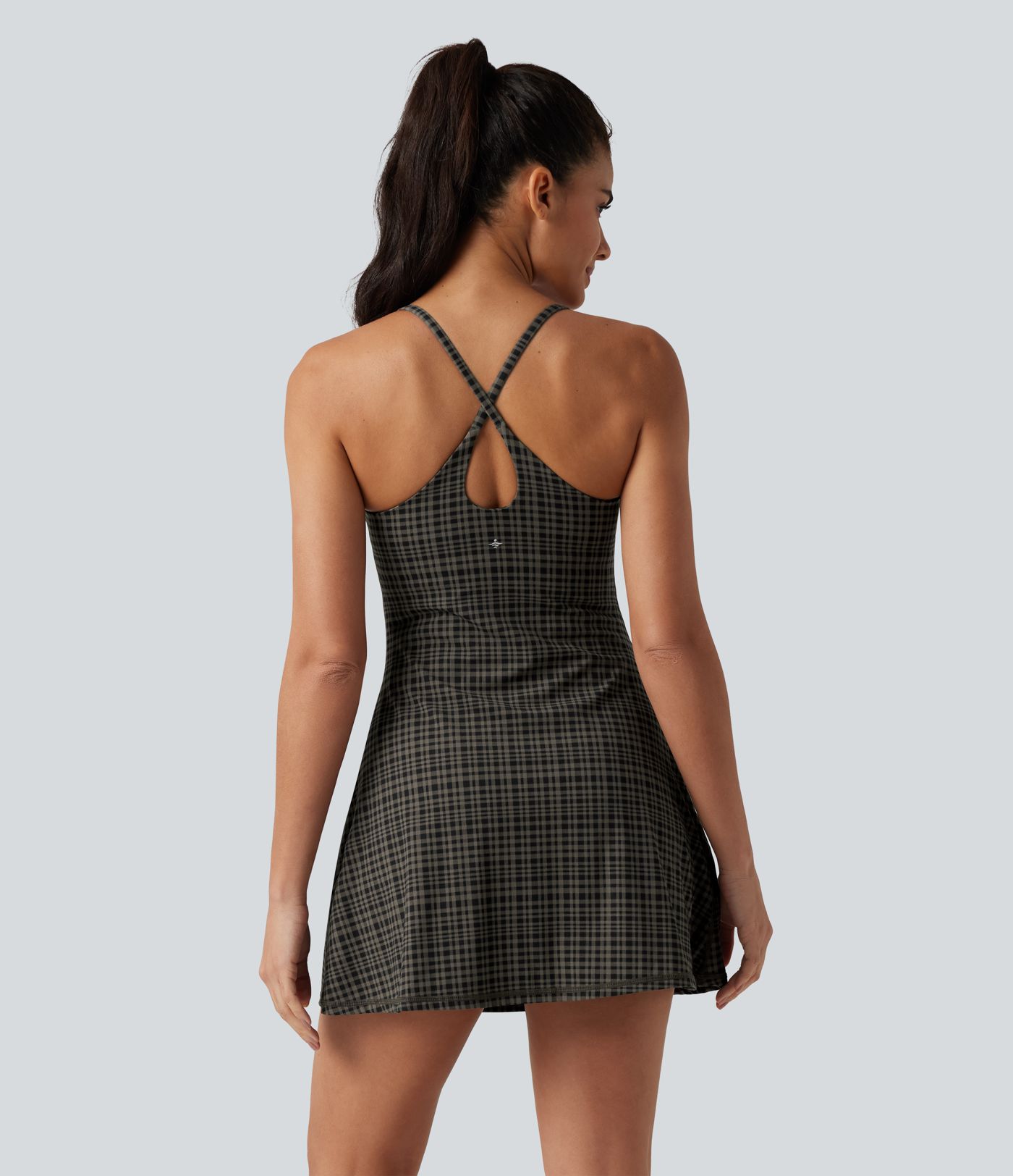 Halara UltraSculpt™ Plaid Print Built-in Bra 2-in-1 Mini Dance Active Dress with Pockets-Easy Peezy Edition