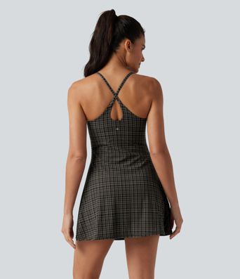 Halara UltraSculpt™ Plaid Print Built-in Bra 2-in-1 Mini Dance Active Dress with Pockets-Easy Peezy Edition