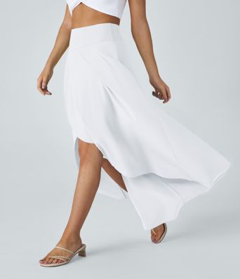 Breezeful™ Lässiger, fließender 2-in-1 Maxirock mit hohem Bund, High-Low-Design und Rüschen - schnelltrocknend, Rock mit integrierter Hose lang